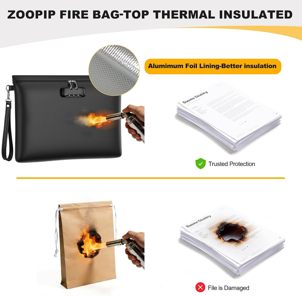 Fireproof Document Bag with Lock,Waterproof Money Pouch,14.3"x10.2"