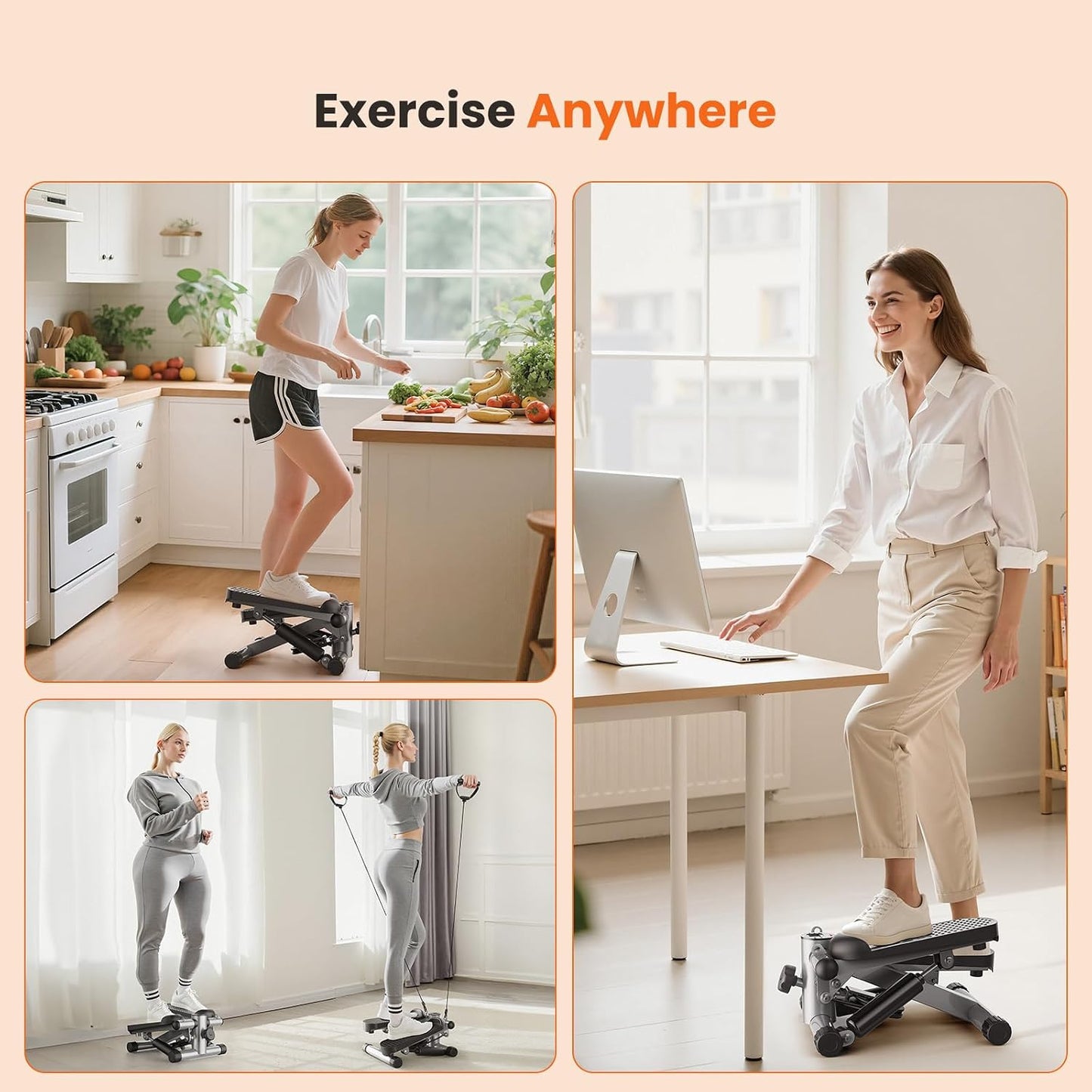 Sweetcrispy Mini Stair Steppers with Resistance Bands for Exercise at Home, Portable Exercise Twist Stepper Machine for Full Body Workout, 300LBS Capacity