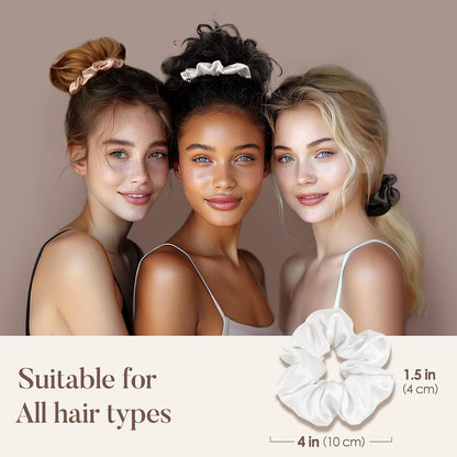 LULUSILK Silk Scrunchies for Hair Sleep, 100% Real Mulberry Silk, No Damage Hair Ties for Women and Girls, Classic Black, Pack of 3