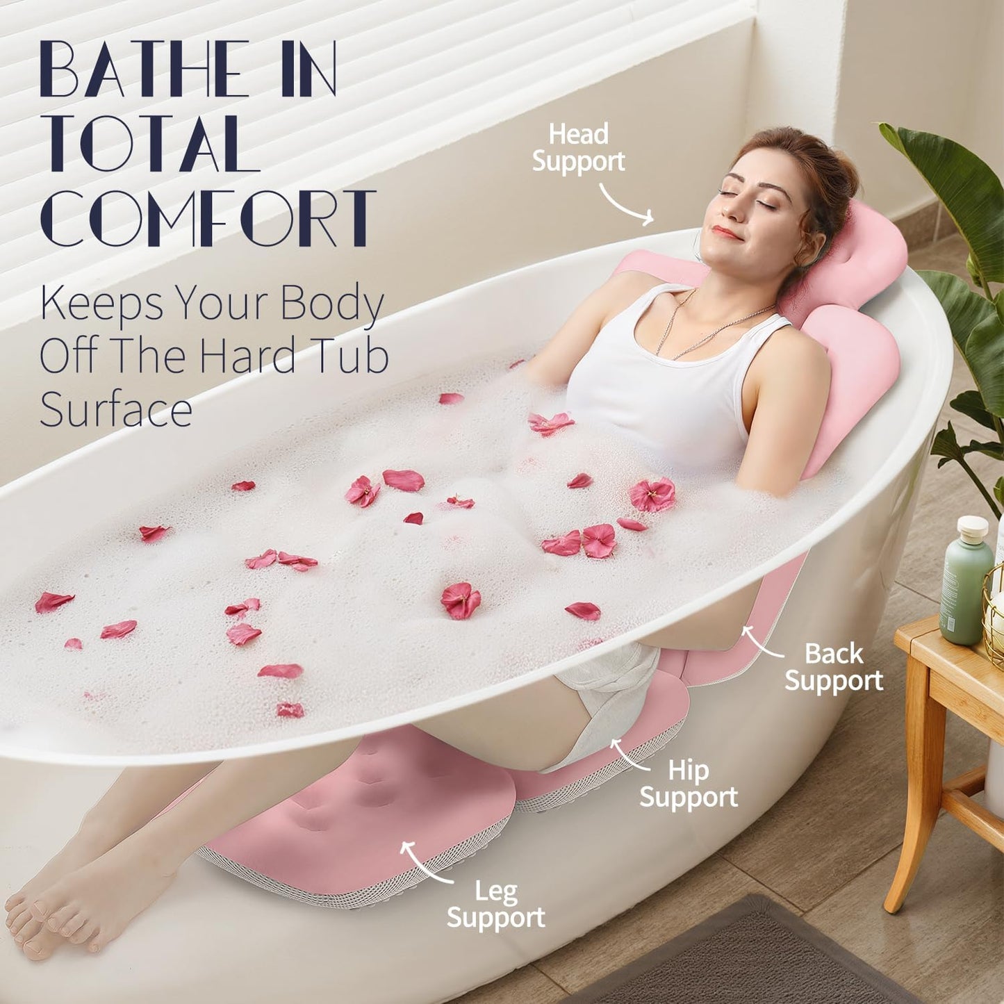 Full Body Bath Pillow for Bathtub, Thick Bathtub Cushion, Luxury Tub Pillow for Bath for Headrest Neck and Back Support White 51" x 16"
