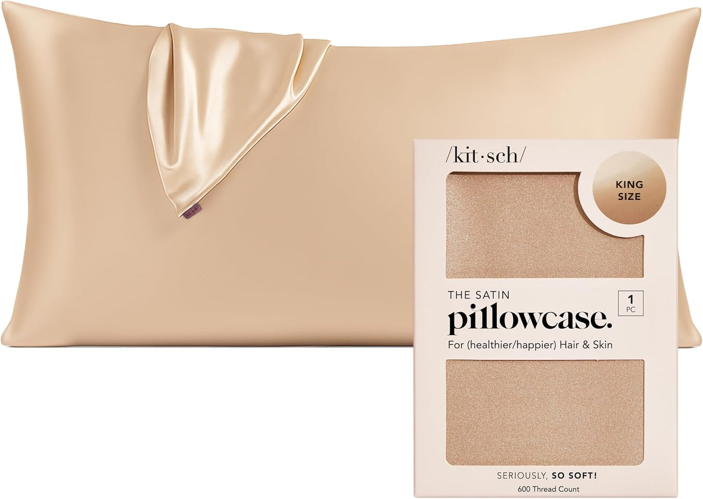 Kitsch Satin Pillowcase with Zipper for Hair & Skin - Softer Than Silk Pillow Cases, Smooth Cooling Satin Pillow Case, Wrinkle-Free, Machine Washable - Pillow Cases Standard Size (19x26) - Blush