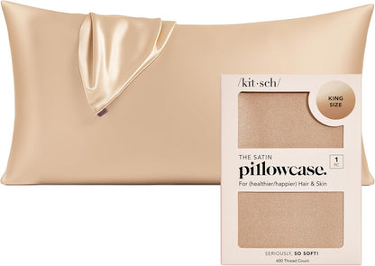 Kitsch Satin Pillowcase with Zipper for Hair & Skin - Softer Than Silk Pillow Cases, Smooth Cooling Satin Pillow Case, Wrinkle-Free, Machine Washable - Pillow Cases Standard Size (19x26) - Blush