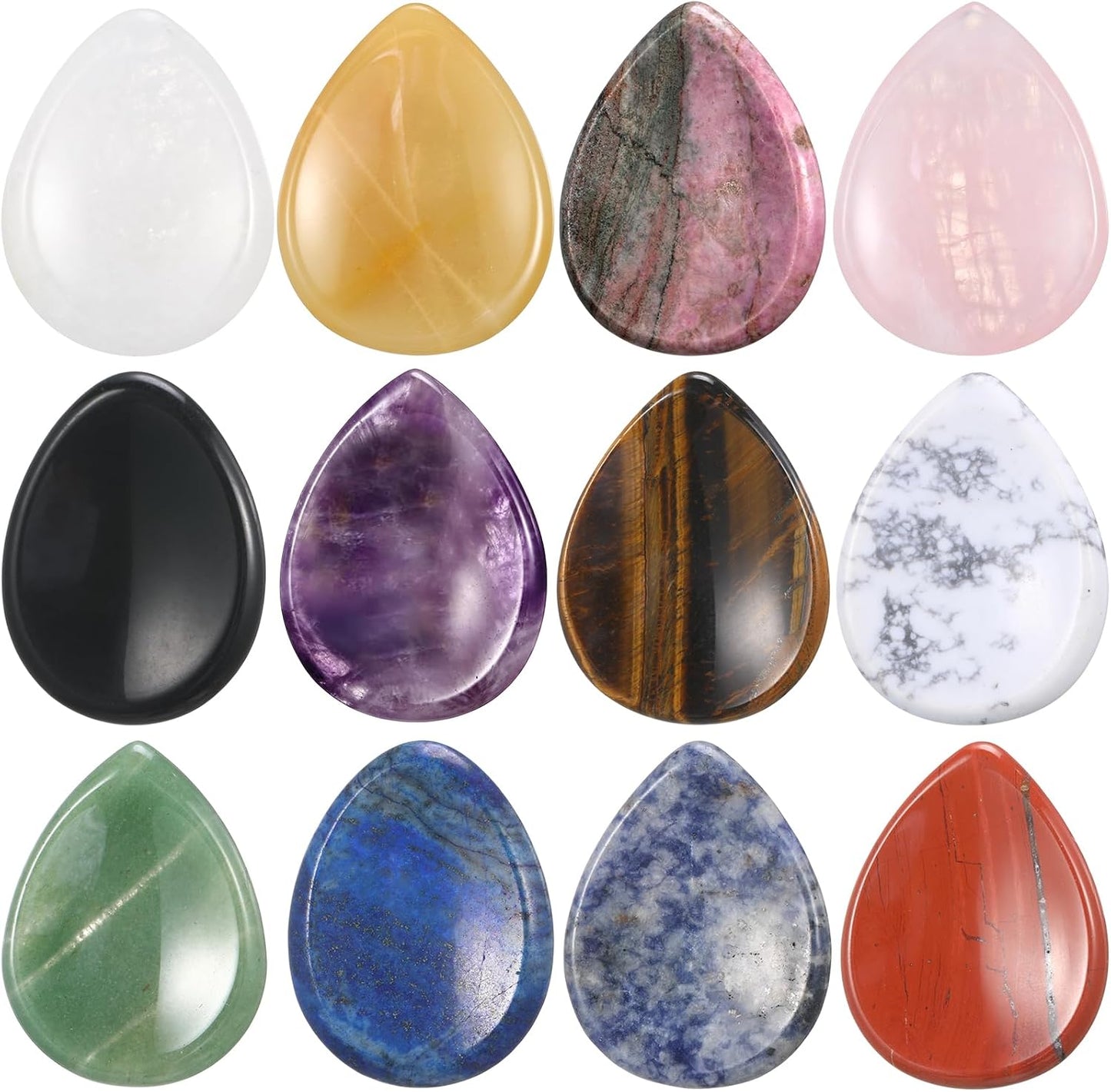 BBTO 12-Piece Worry Stones - Black Obsidian Crystal Thumb Stones for Stress Relief Meditation