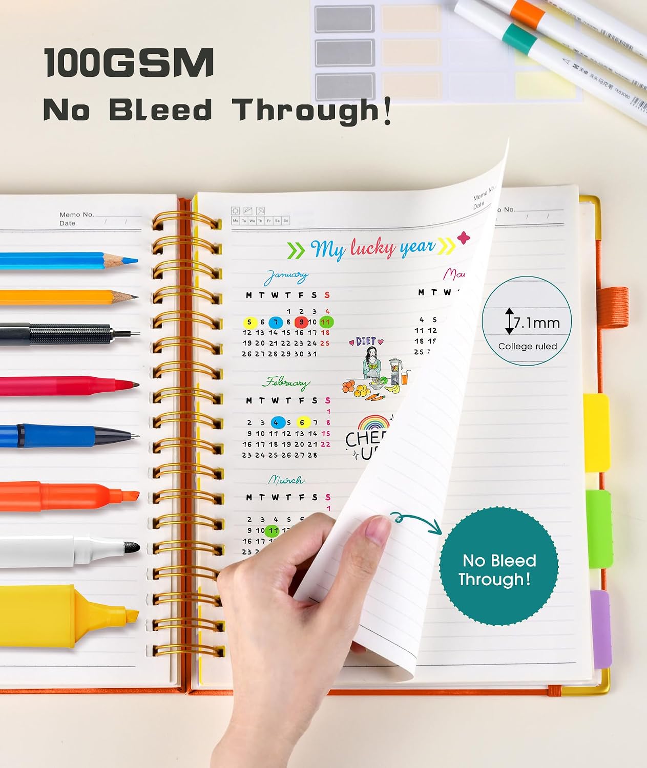 Hardcover Spiral Notebook journal with Removable Dividers Tabs, 300 Pages Leather 5 Subject Notebook College Ruled, 8"x10" Large B5 Notebooks for Work School Note taking, Lined Journal for Women,Black