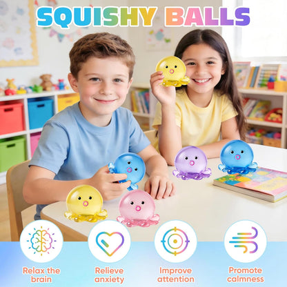 VISCOO 16 Pack Octopus Stress Balls for Adults Kids, Taba Squishy for Anxiety Stress Relief, Squeeze Ball for Party Favors/Slow Rising Squishy for Classroom Prize Birthday