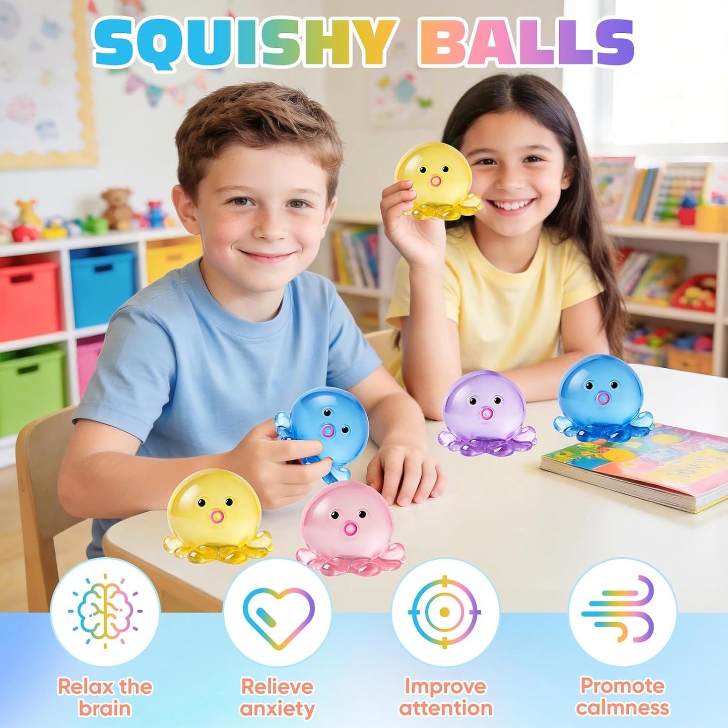 VISCOO 16 Pack Octopus Stress Balls for Kids, Slow Rising Squishy Toys