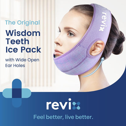 REVIX Wisdom Teeth Ice Pack Head Wrap with 3D Sewing Jaw Ice Pack for Face Oral Surgery Pain Relief for TMJ, Tooth Extraction & Teeth Removed, Extra Snug Fit with 4 Hot Cold Gel Packs Reusable, Black