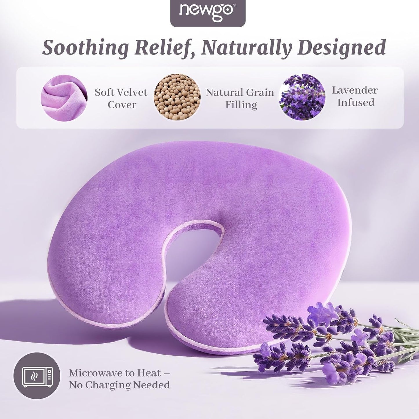 NEWGO Face Heating Pad Sinus Relief Mask, Moist Heat Face Mask Microwavable, Warm Compress for Sinus Pressure Relief, Migraine, Tension Headache Relief - Purple