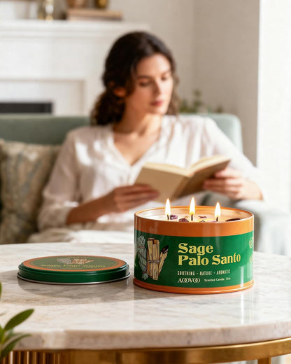 AOOVOO Sage Candle for Cleansing - 3 Wick 12oz Large Scented Candle with Crystals & Sage Leaves Inside, Soy Candles Non Toxic for Meditation Spiritual Gift, Aromatherapy Candle for Women Men