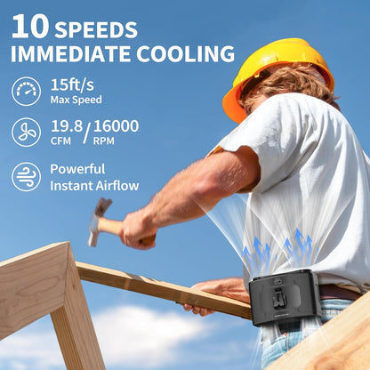 PANERGY 20000mAh Portable Waist Fan, Father Day Gifts for Husband Dad, Rechargeable Belt Clip Fan, 40H Cooling Gadgets for Men, 10 Speeds for Blue Collar, Jobsite Gardening Camping Travel Essentials