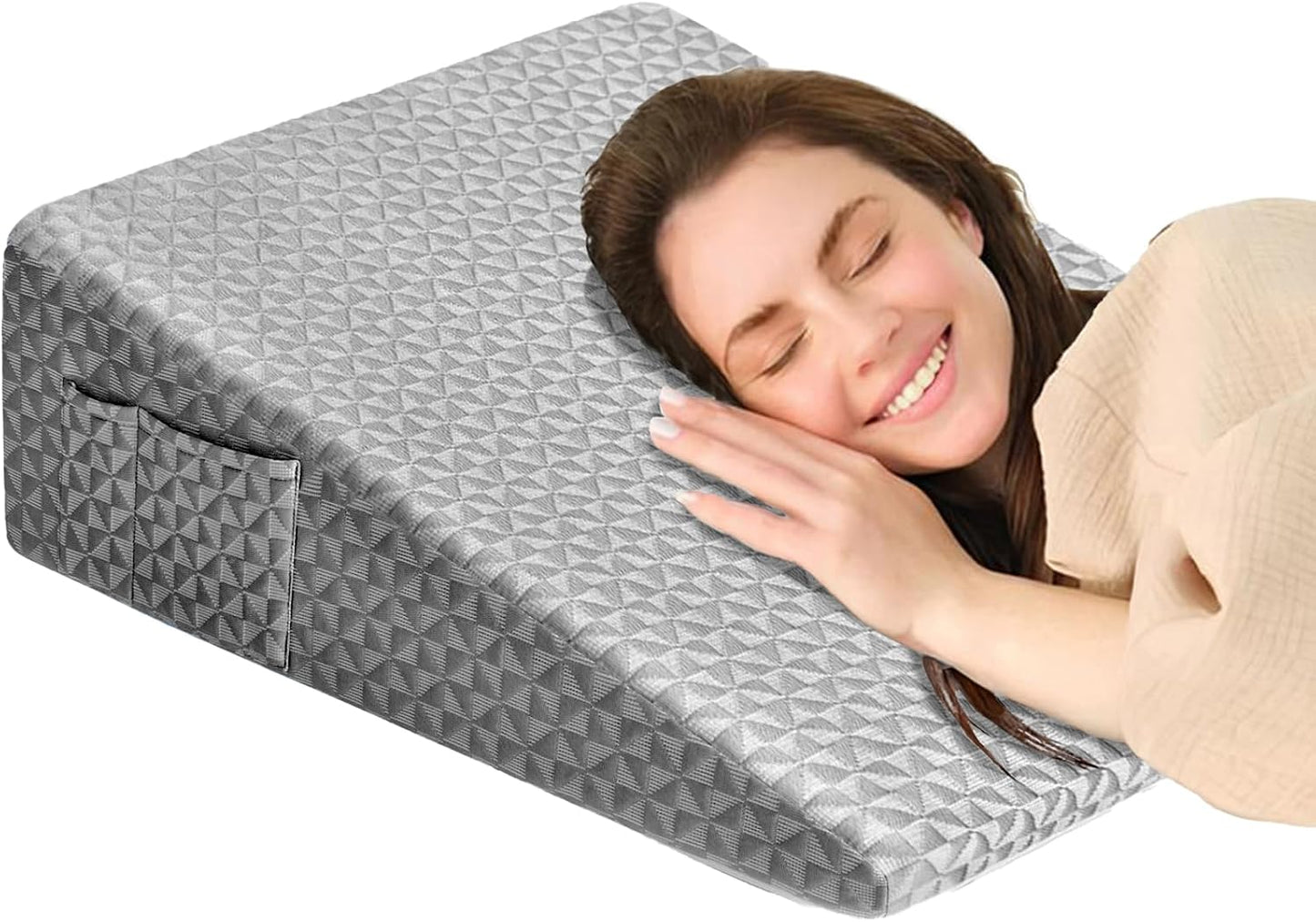 Wedge Pillow for Sleeping, 7.5" Bed Wedge After Surgery, Back Pain Relief, Memory Foam Pillow Triangle Incline Wedge for Back Support, Leg Elevation