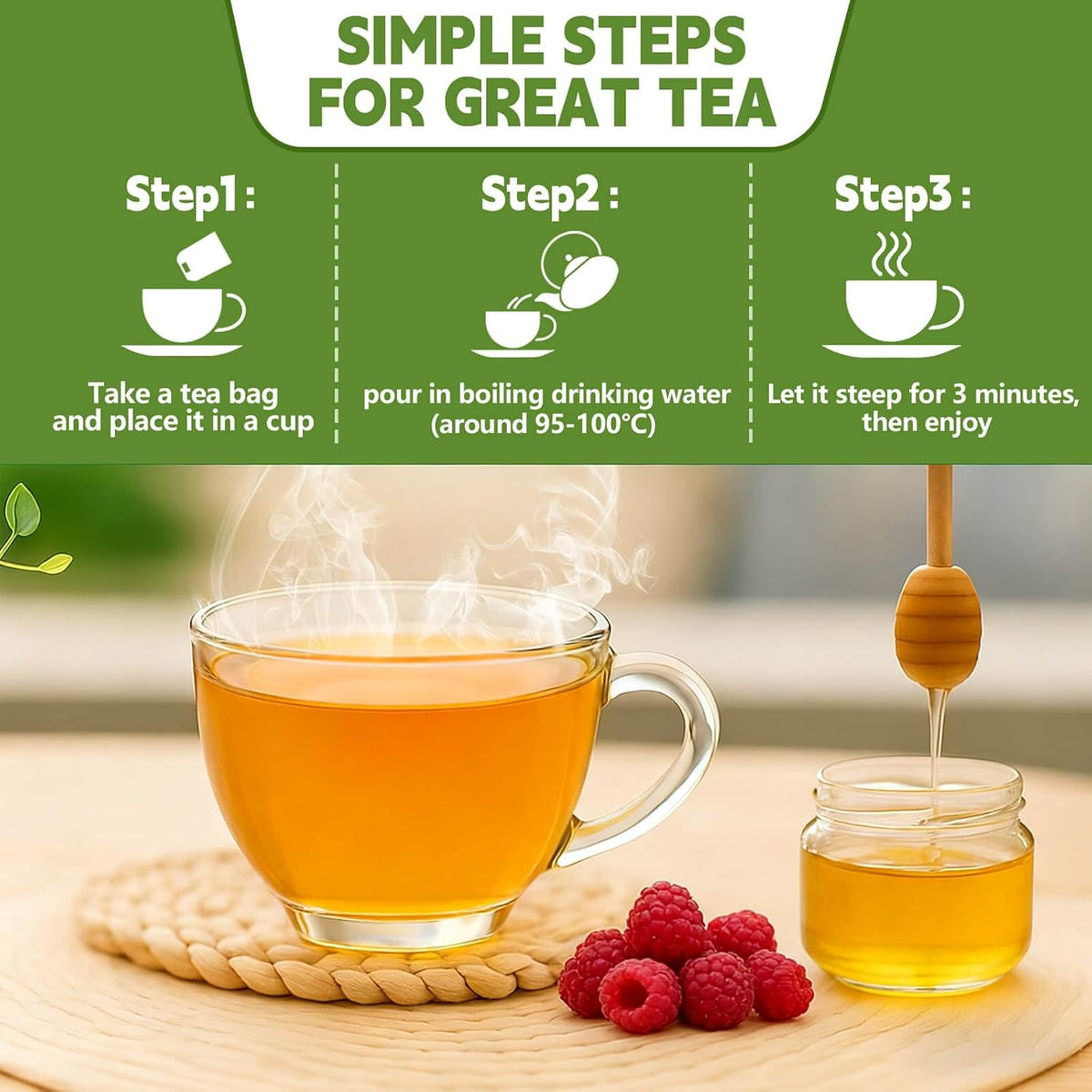 Raspberry Leaf Teabags–120 Tea Bags (2g/Bag), Made from 100% Raspberry Leaves Caffeine-Free | Sugar-Free | Gluten-Free | Vegan | Eco-Friendly Tea Bags