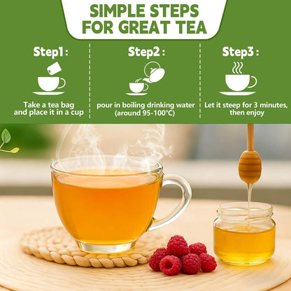 Raspberry Leaf Teabags–120 Tea Bags (2g/Bag), Made from 100% Raspberry Leaves Caffeine-Free | Sugar-Free | Gluten-Free | Vegan | Eco-Friendly Tea Bags