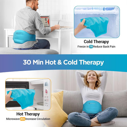 Comfytemp Ice Pack for Back Pain Relief, 2 Pcs, Sciatica Ease Brace, Reusable Gel Lower Back Ice Wrap for Injuries, Hot Cold Compress for Lower Lumbar, Waist, Men Women After Surgery (Blue)