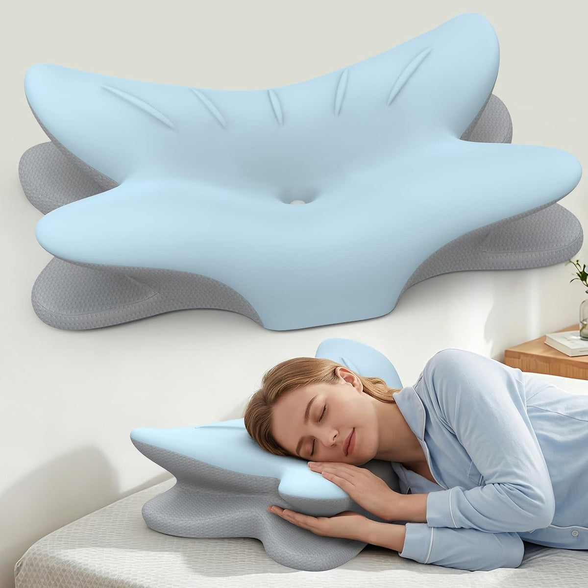 Cervical Neck Pillow for Pain Relief, Bed Pillows for Sleeping, Ergonomic Cooling Pillow, Orthopedic Contour Pillow for Side Back Stomach Sleepers,Neck Support Memory Foam Pillows with Pillow Covers