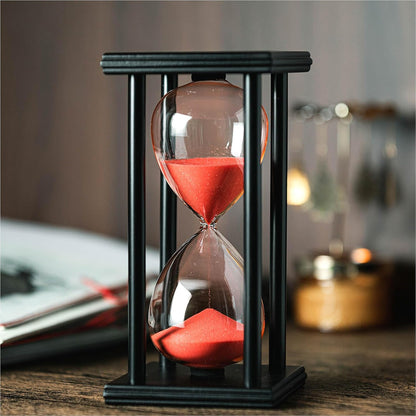 SAMLONG Hourglass 60 Minute White Sand Timer, Black Wooden Frame Sandglass