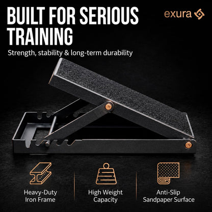 EXURA Slant Board for Calf Stretching & Plantar Fasciitis Relief, Adjustable Wide Metal Squat Wedge, Calf Stretcher for ATG Training, Knees Over Toes & Physical Therapy