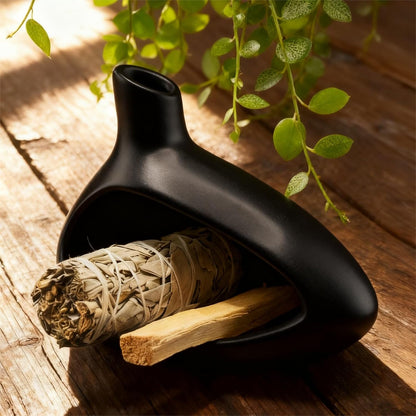 Palo Santo Holder, Ceramic Incense Burner for Sticks Sage Holders Cone Burning Smudge Bowl with Ash Brush for Meditation Yoga Spa Room Decor (White)