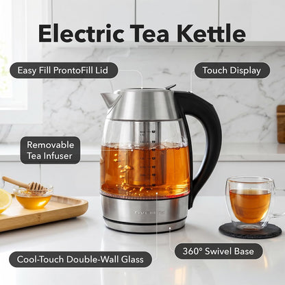 OVENTE 1.8L Glass Electric Kettle with Tea Infuser, Silver KGD752S