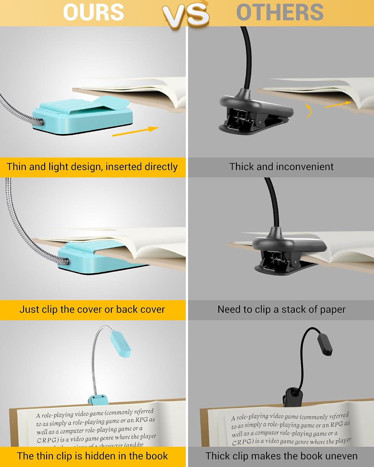 2 Pack Rechargeable Book Lights for Reading at Night, Eye-Caring Clip-On Reading Lights with 3 Color Temperatures & 3 Brightness Levels, Long Runtime Small Lightweight Clip on Lamp, Gifts for Reader