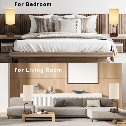 Dreamholder Table Lamp with 3 USB Charging Ports, Modern Desk Lamp with AC Outlet and Phone Stands, Perfect Bedside Lamp for Bedroom, Living Room, Office (Pack of 2), Cream