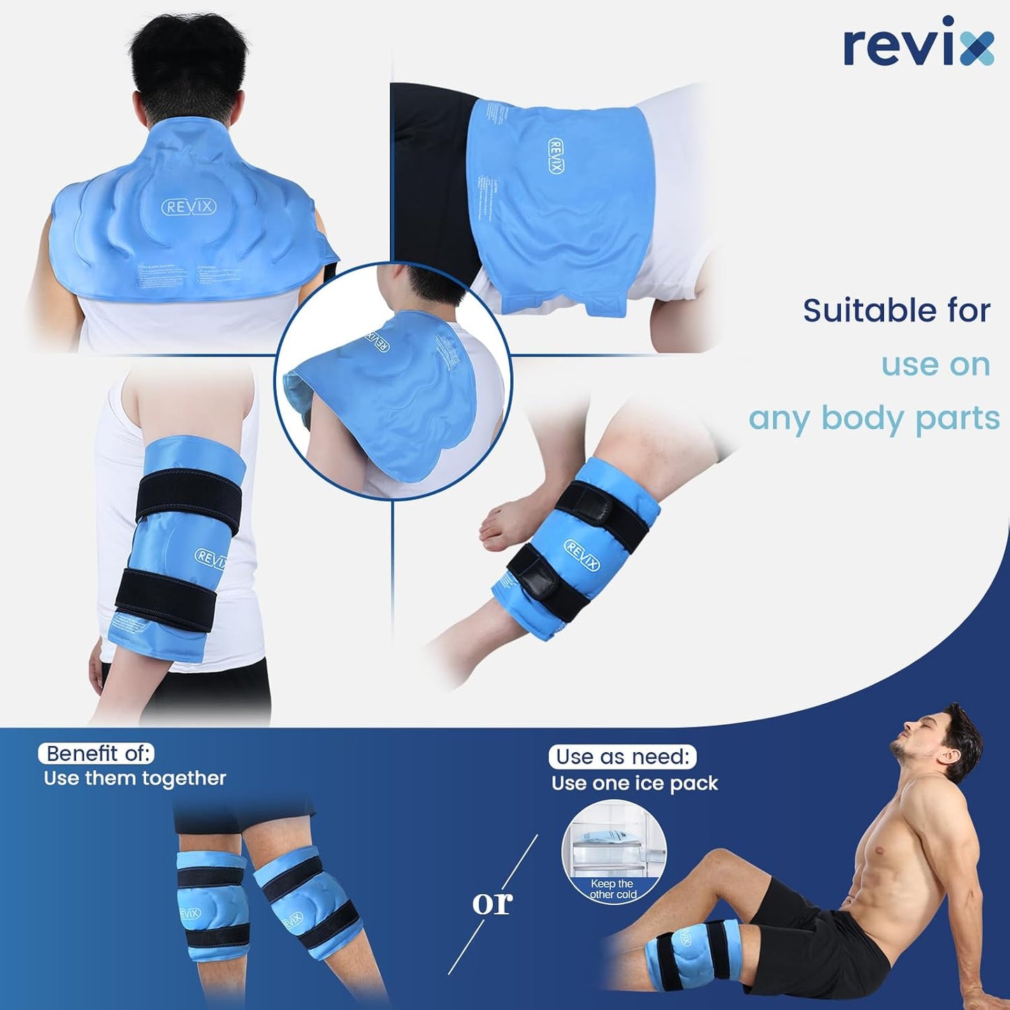 REVIX 20‘’ XXXL Knee Ice Pack Wrap Around Entire Knee, Extra Large Ice Pack for Knee Meniscus Tear and Arthritis, Cold Compress Therapy, Reusable Ice Wraps for Back, Shoulder, Post-Workout Recovery