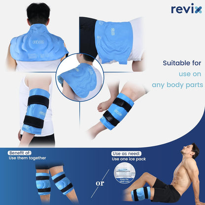 REVIX 20‘’ XXXL Knee Ice Pack Wrap Around Entire Knee, Extra Large Ice Pack for Knee Meniscus Tear and Arthritis, Cold Compress Therapy, Reusable Ice Wraps for Back, Shoulder, Post-Workout Recovery