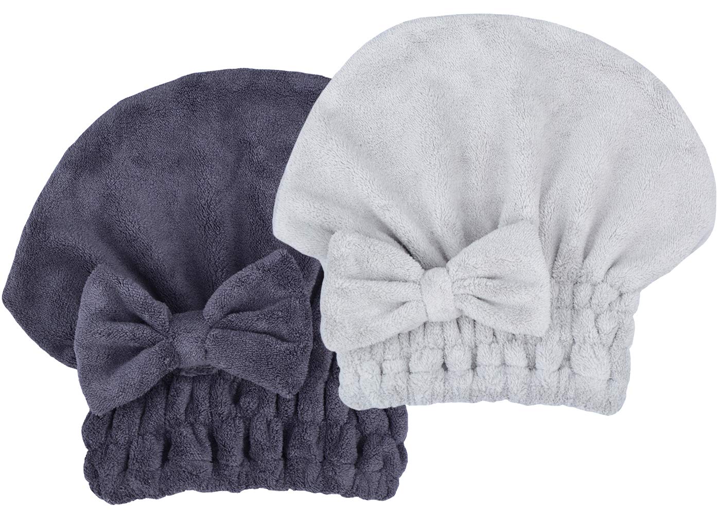 Microfiber Hair Drying Towels Head wrap with Bow-Knot Shower Cap Hair Turban hairWrap Bath Cap for Curly Long & Wet Hair Gift for Women Blackx2