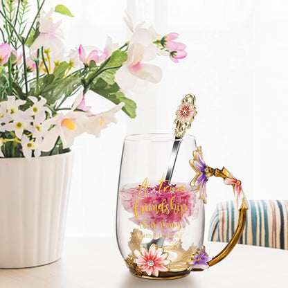Enamel Glass Flower Tea Pot With Removable Loose Tea Leaf Infuser Tea Maker Teapot Set 30.4OZ Gifts for Women,Mom,Birthday