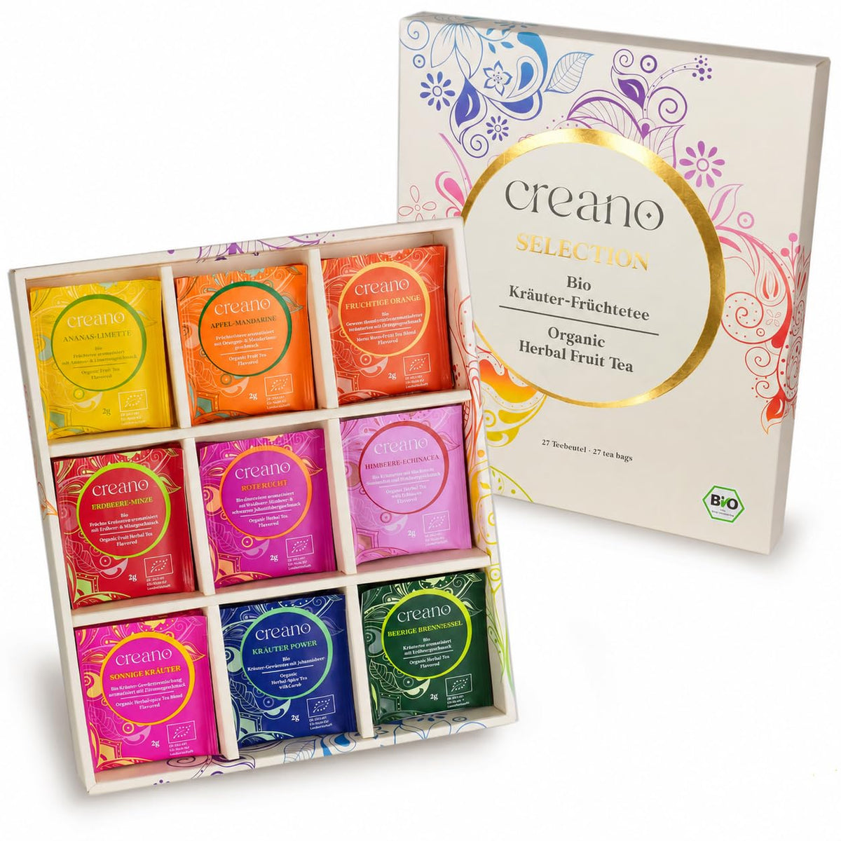 Creano Organic Herbal & Fruit Tea Gift Set - 27 Tea Bags in 9 Dreamy Varieties - 54g*