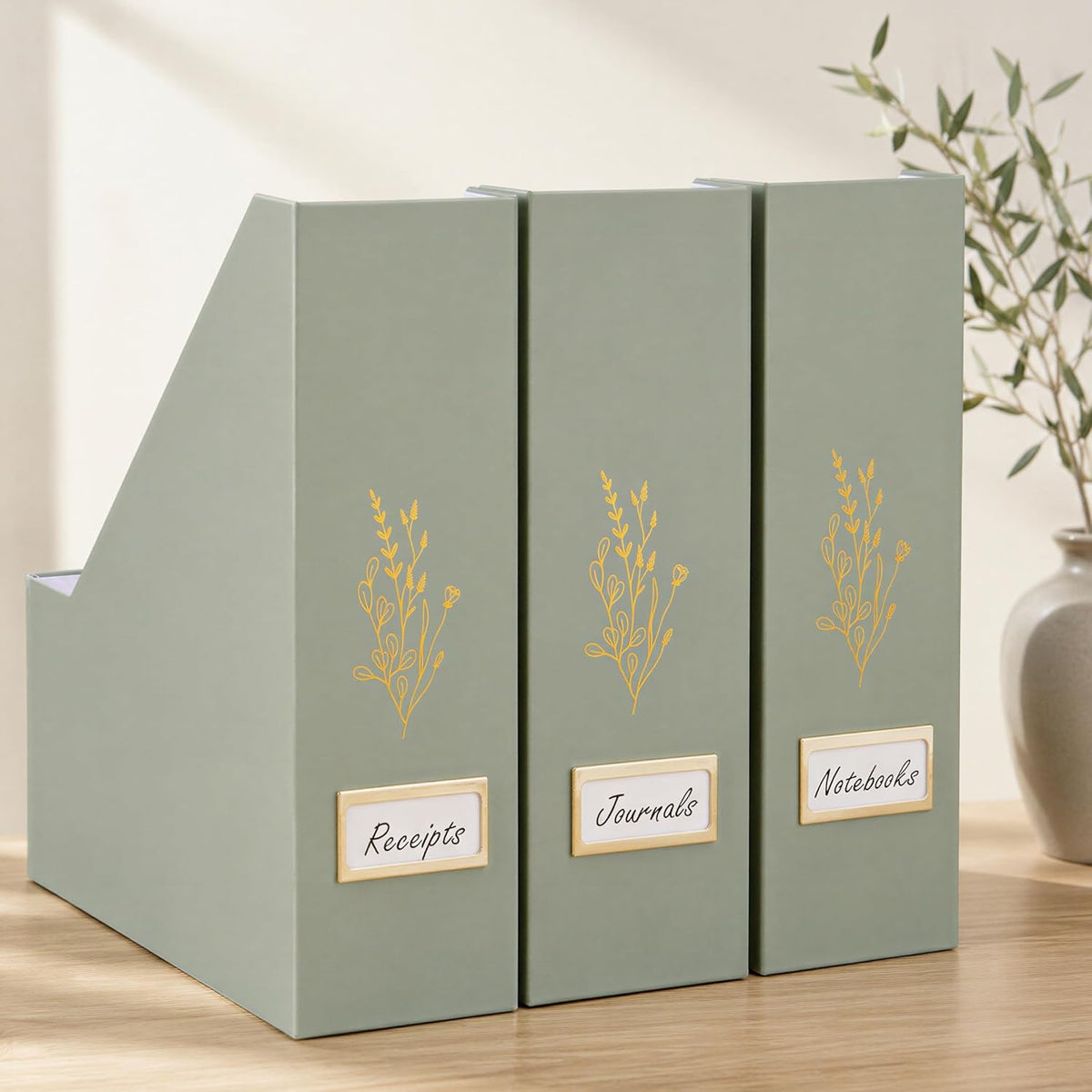 Beautiful Magazine Holder Set of 3 - Sturdy File Holder for Desk or Shelves