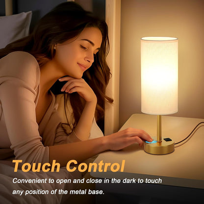Dicoool Touch Table Lamp for Bedroom, 3 Way Dimmable Bedside Lamp with USB C & A Charging Ports - Small Desk Lamp for Dorm Room, College, Kids, Office, Living Room, White