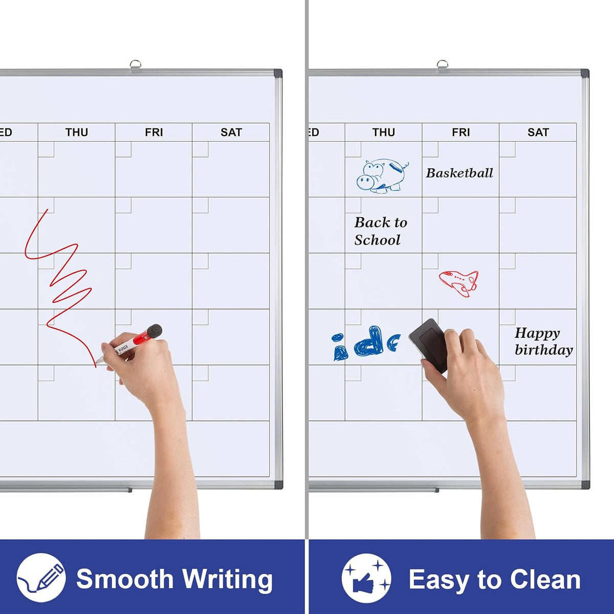 Comix Magnetic Monthly Calendar Whiteboard, 24 x 18 Inches Wall Planner