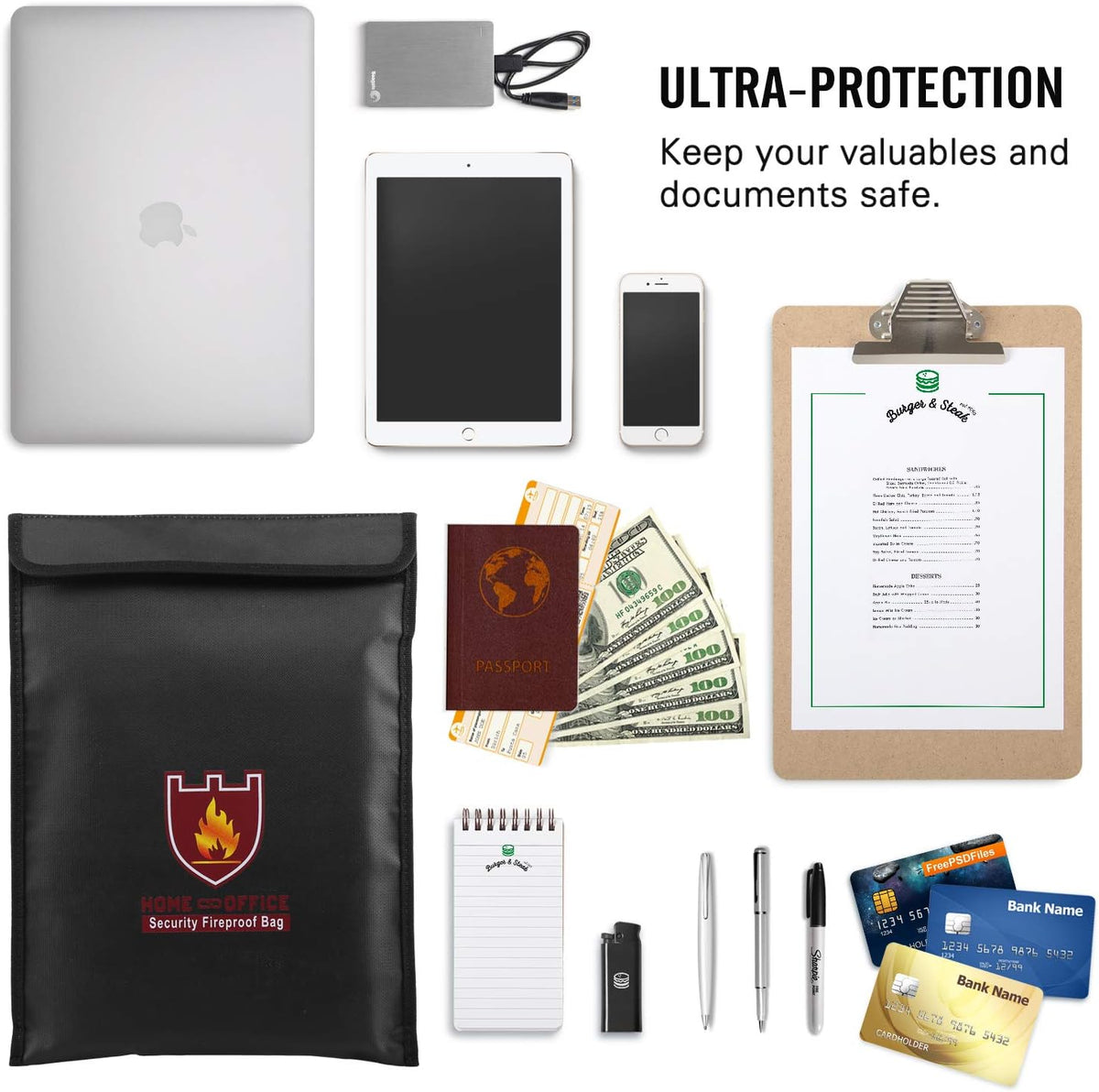 Moko Fireproof Money and Document Bag, 15 x 11 Inch