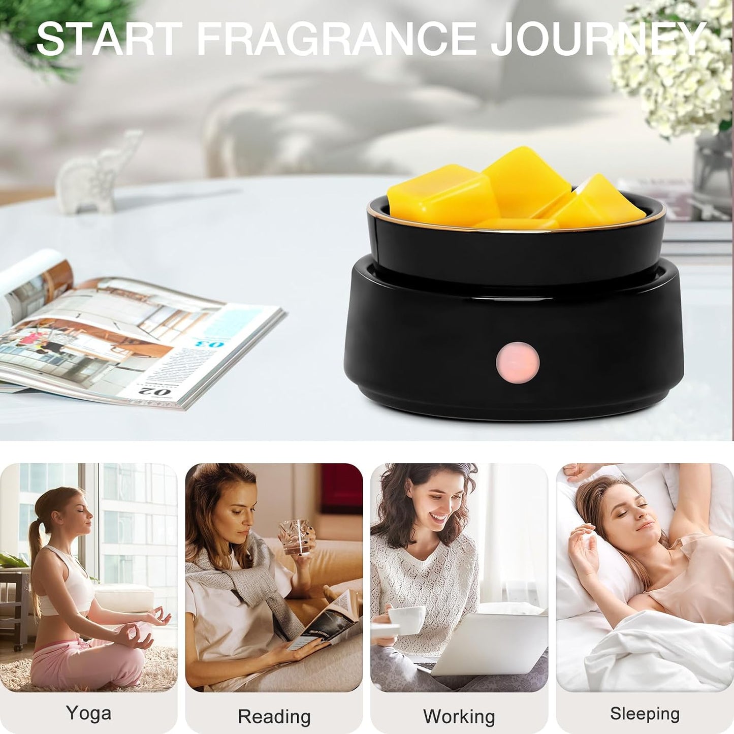 Candle Wax Melt Warmer with Safety Timer Auto Shut-Off Ceramic Electric Wax Burner Melter Timer Adjust Fragrance Intensity for Scented Wax Melts Candle Jars Essential Oils Home Office Gift Decor