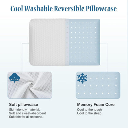 OLIXIS Memory Foam Pillow, Standard Size Pillows for Sleeping, White, 2 PCS | Firm and Comfortable Support Bed Pillow for Back and Side Sleepers, Cooling Gel Technology, Breathable Mesh & Washable Cover
