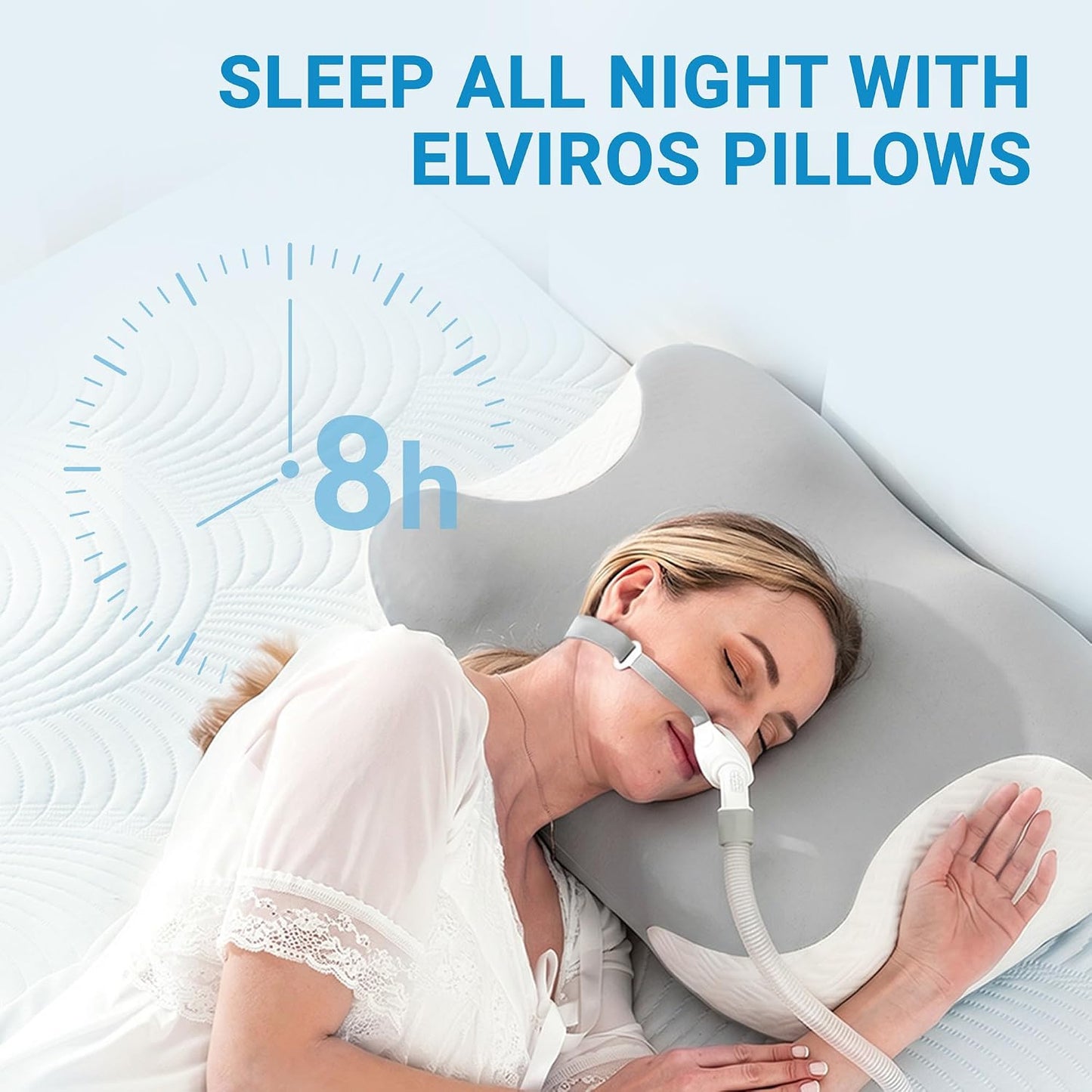 Elviros Cervical Neck Pillow for Neck Pain Relief, CPAP Pillow for Side, Back & Stomach Sleepers, Ergonomic Orthopedic Pillow for CPAP Users to Reduce Air Leaks and Mask Pressure, Dark Grey