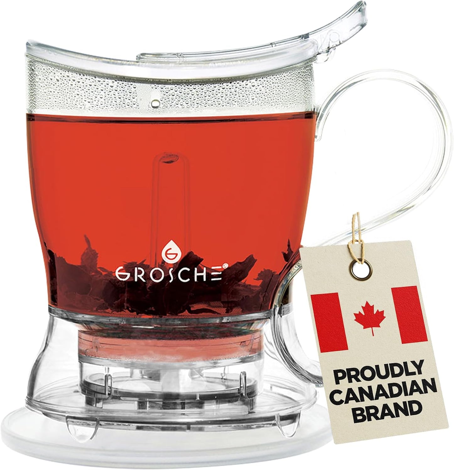 GROSCHE Aberdeen Tea Infuser Teapot & Smart Tea Maker - BPA-Free, Drip-Free Design | Coaster | Easy Brew | Easy Clean Steeper | Loose Leaf Brewing - Stylish Design | 17.7 oz - 525 ml - Black