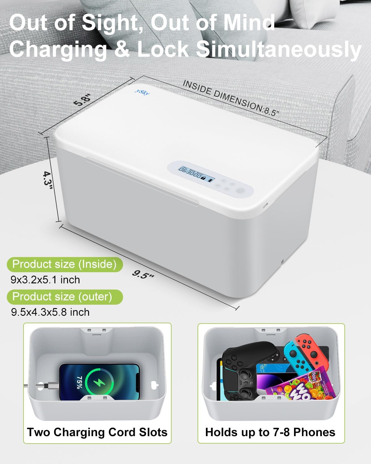 ySky Phone Lock Box with Timer,Safe Timed Lock Box Unplug from Phones,Video Games,Social Media,Snacks&Cravings,SelfControl Lock Storage Box for 8.5 inch iPad, cellphone Locker Time Lock Box(woodgrain)