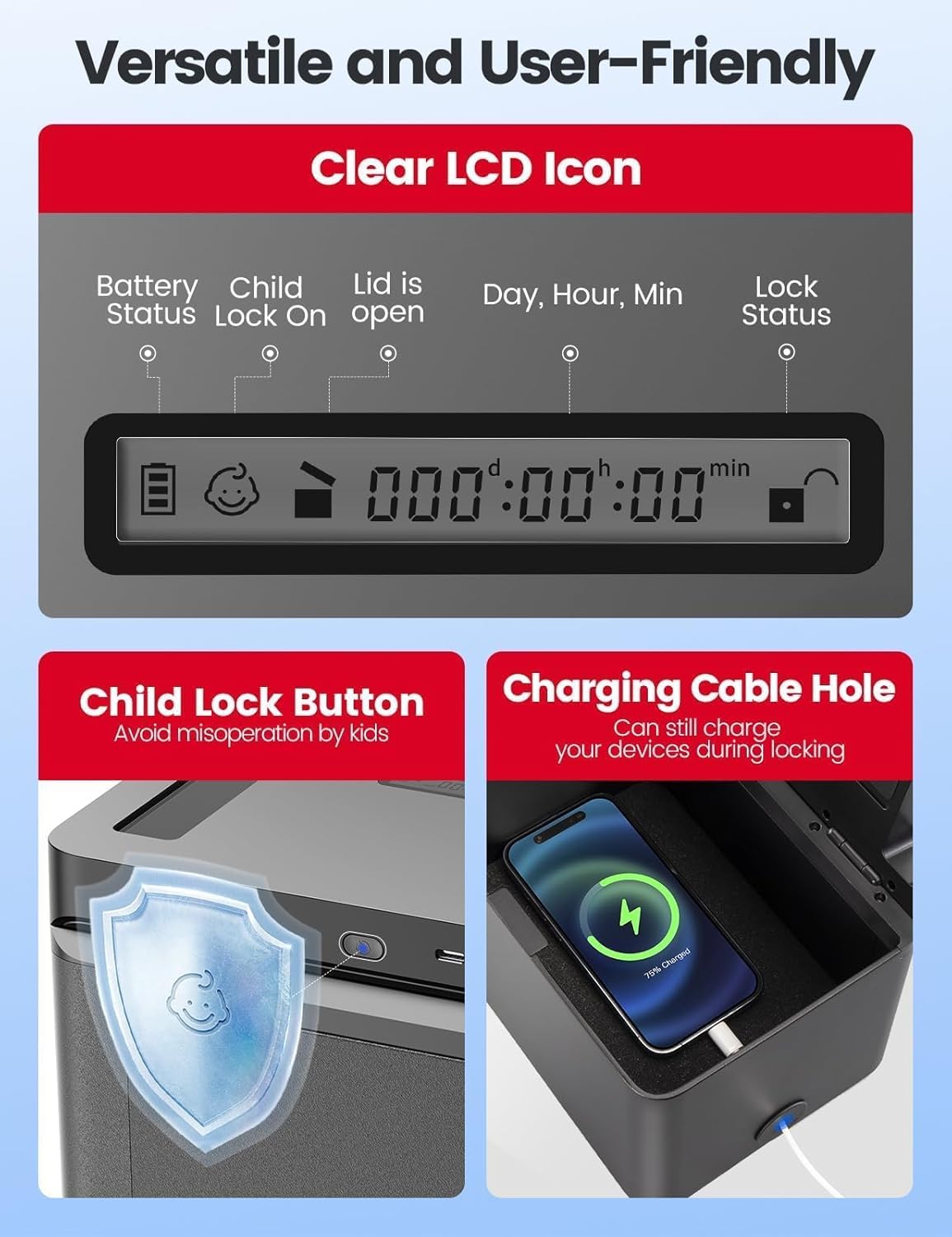 Vaydeer Metal Time Lock Box, Phone Lock Box with Timer for Focus & Wellness