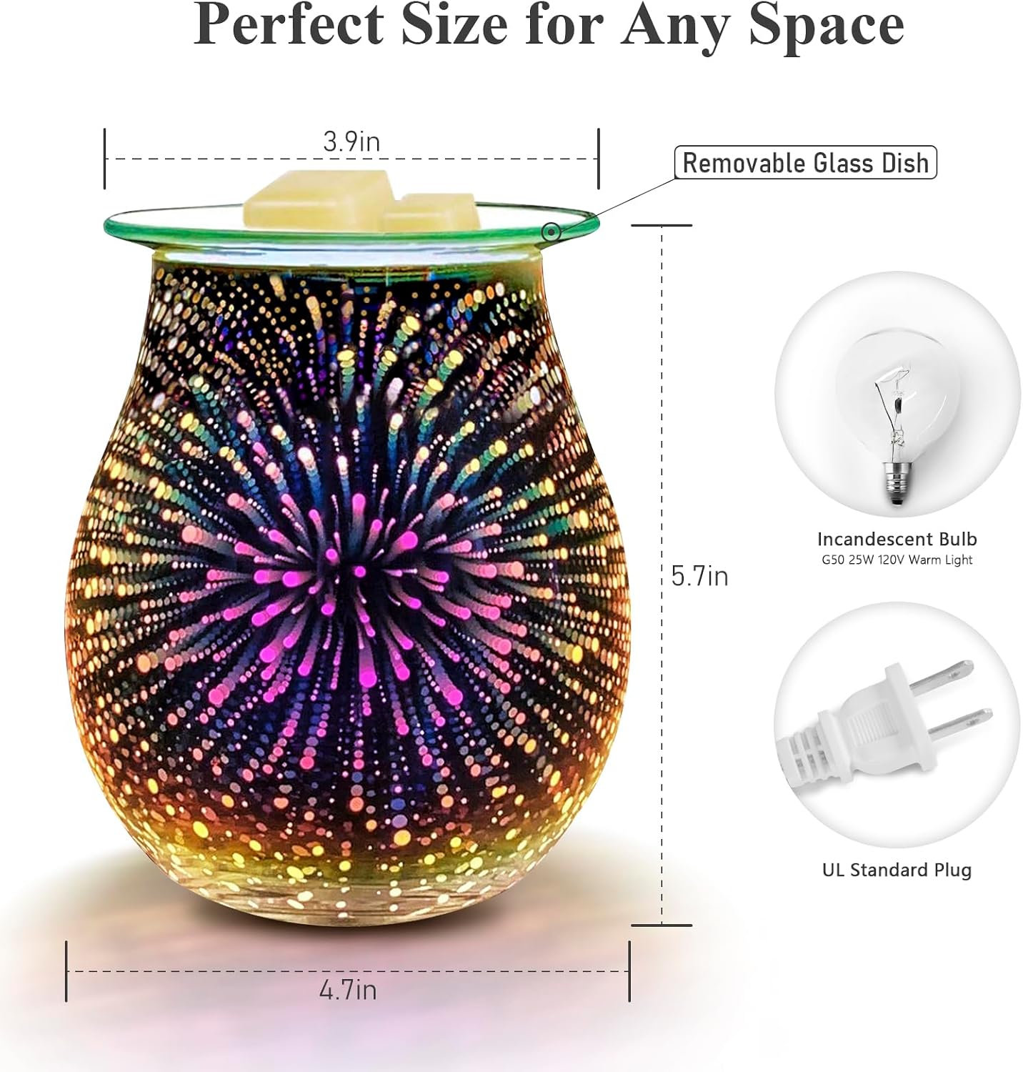 Wax Melt Warmer for Scented Wax- Glass Wax Melter for Home Fragrance with Removable Tray, Essential Oil Warmer Wax Cubes Burner Aroma Night Light for Home Office Bedroom Decor Gifts for Women