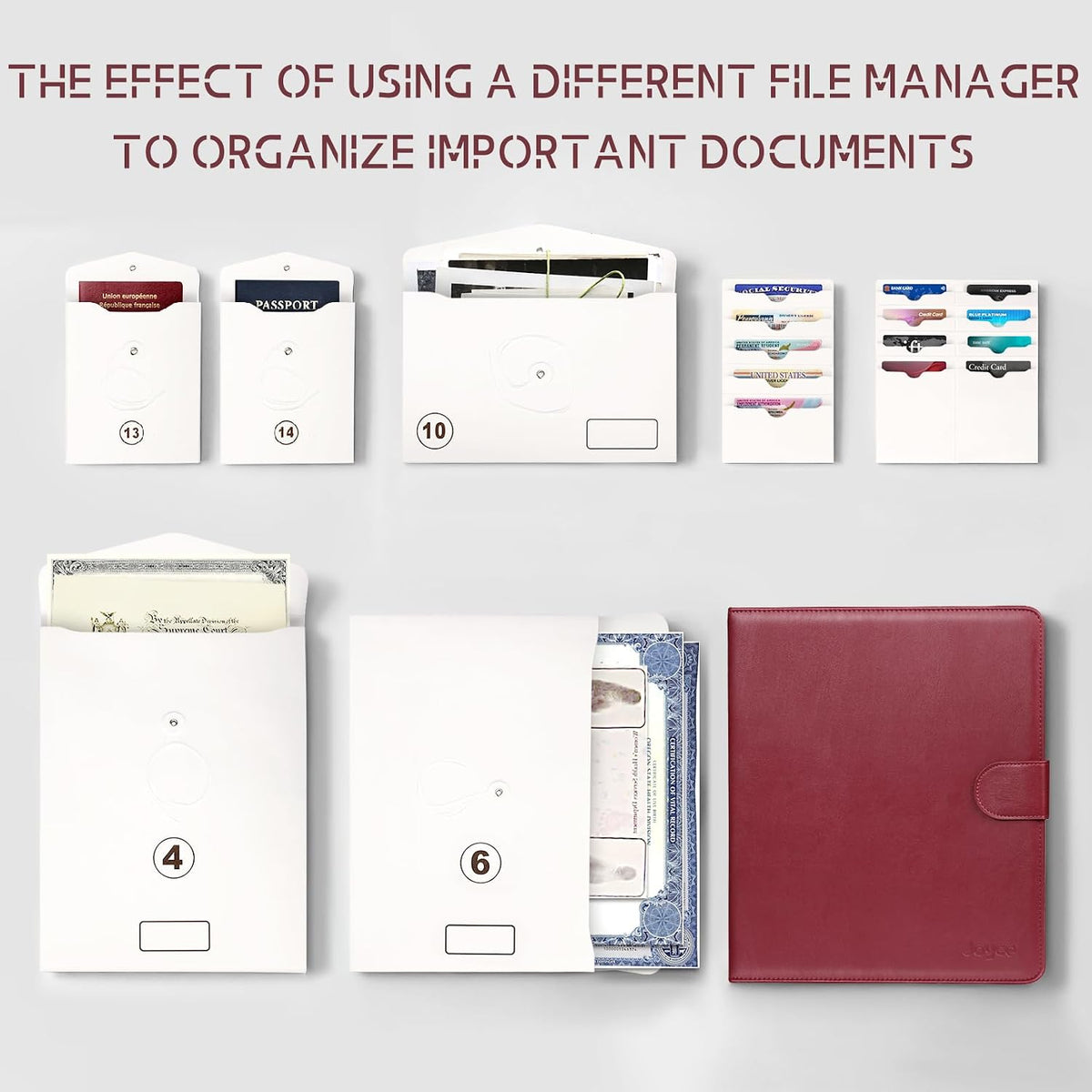 JOYCE Important Document Organizer 14 Expanding Pockets,Brown