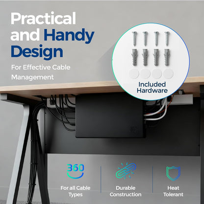 Cable Management Box ABS 12.6x7.9x4.5in, White, Mounting Kit Included