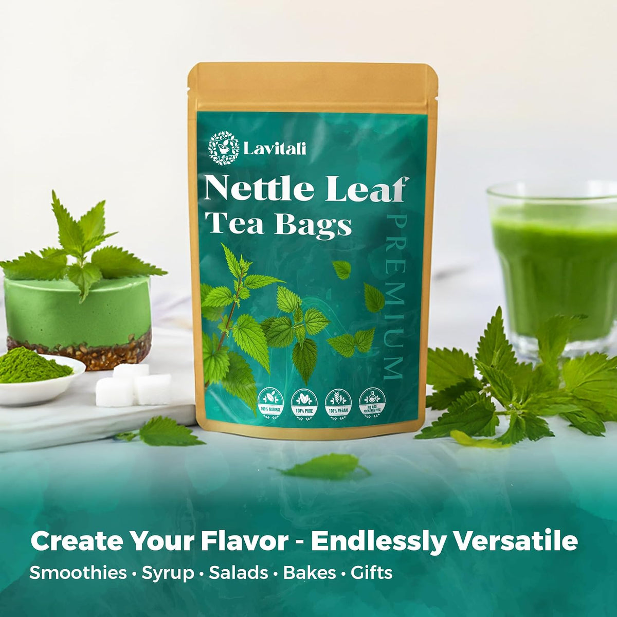 Lavitali, Nettle Leaves Tea Bags | 60 bags, 100% Pure Herbal Tea | Caffeine-Free, Mineral-Rich, Eco-Friendly Filter Bags | Daily Natural Botanical, Hot or Iced Herbal Infusion