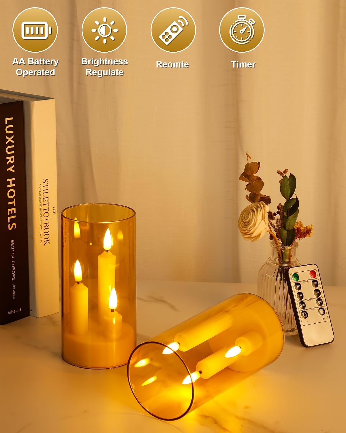 Waterproof Flameless Candles, 12 PC Battery Operated LED Pillar Candles with 2 Remote Controls & Timer, Flickering Indoor Outdoor Candles for Wedding, Patio, Easter, Bathroom, Home Decor, 4''5''6''
