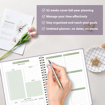 Undated Weekly Planner, Weekly To Do List Notebook, A5 Daily Planner | Office School Supplies, Spiral Binding, Inner Pocket, Goal, Organizer, Habit Tracker