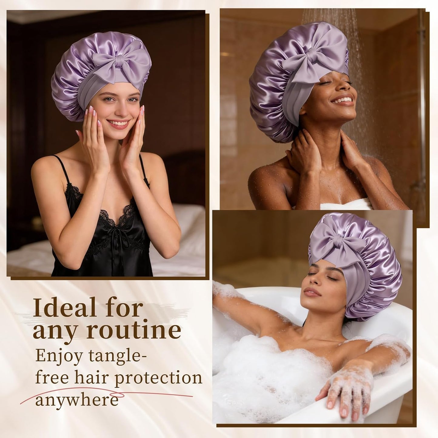 Silk Bonnet Satin Bonnet for Sleeping Large Bonnets with Tie Band Hair Wrap with Adjustable Straps Hair Cap for Women Curly Black
