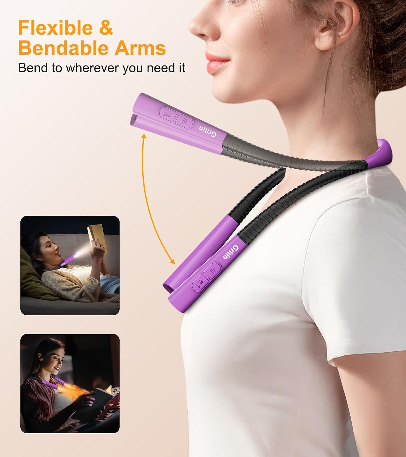 Gritin Book Light,Eye Caring 3 Colors & Stepless Dimming Neck Reading Light