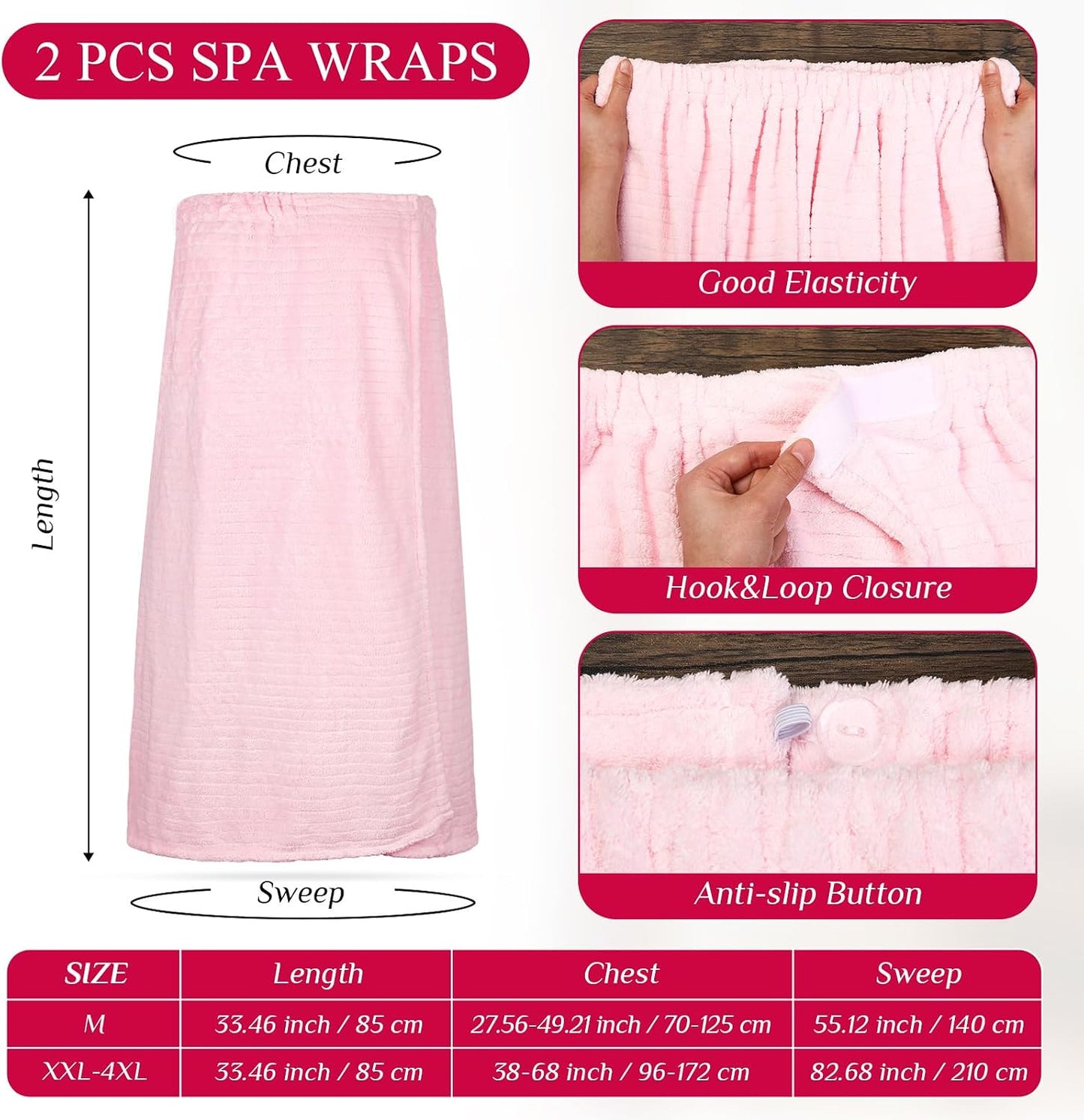 Tigeen 2 Pcs Women's Towel Wrap Lightweight Spa Robe Stripes with Adjustable Closure, Elastic Top Soft Bathrobe Spa Wrap