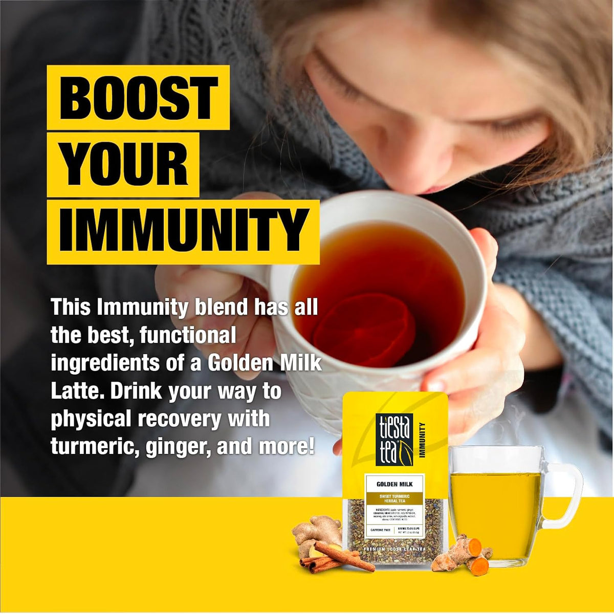 Tiesta Tea - Golden Milk, Loose Leaf, Sweet Turmeric Herbal Tea Blend, 3oz